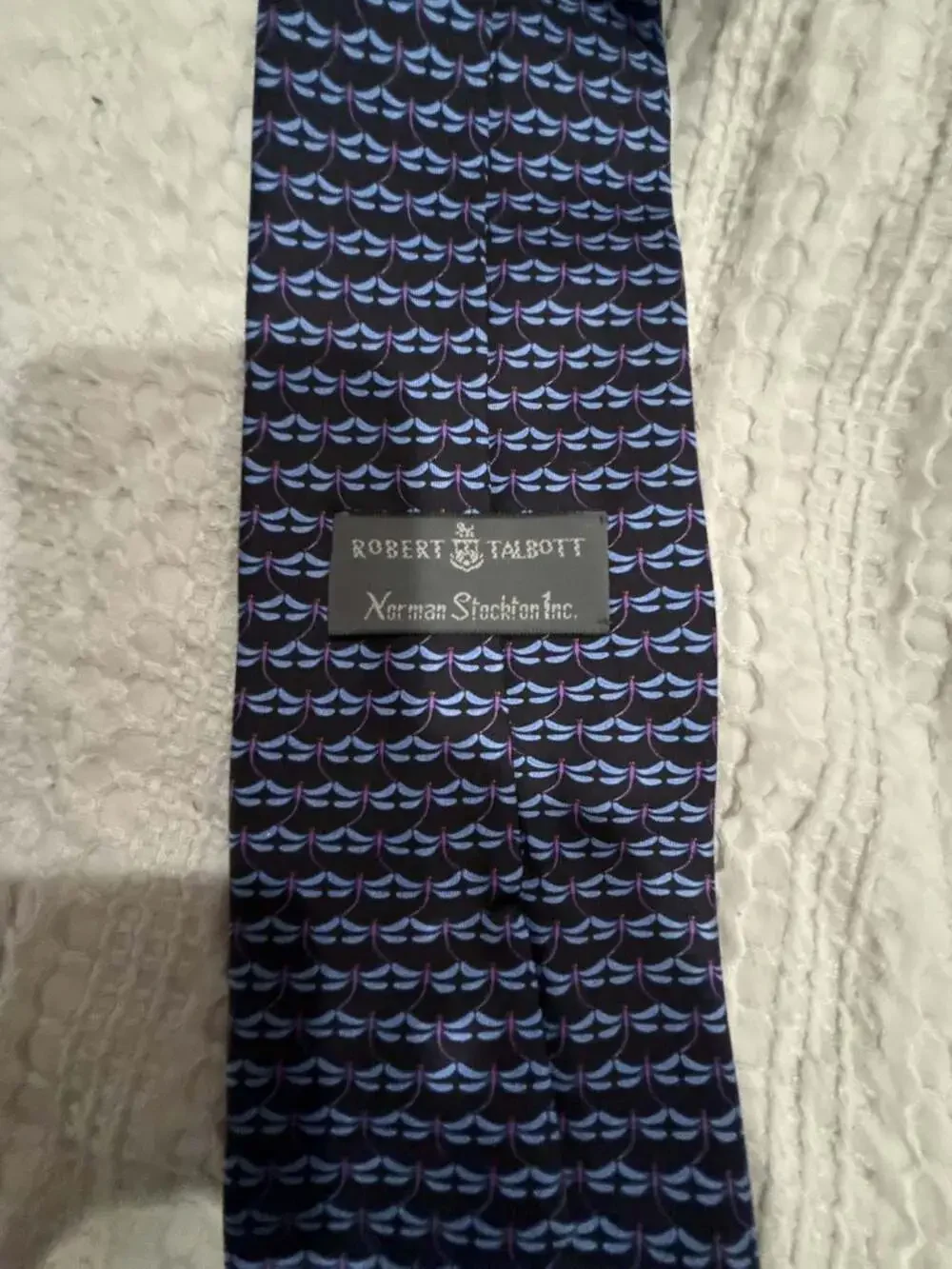 Robert Talbott Silk Tie Navy Blue Dragonfly Print